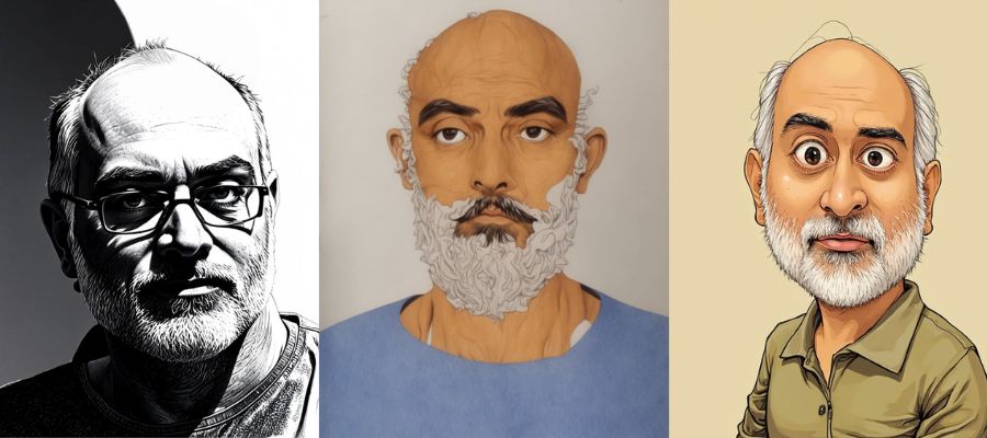 Artist working on portrait